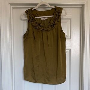 LOFT Olive Green Gathered Neck Blouse size XL like new